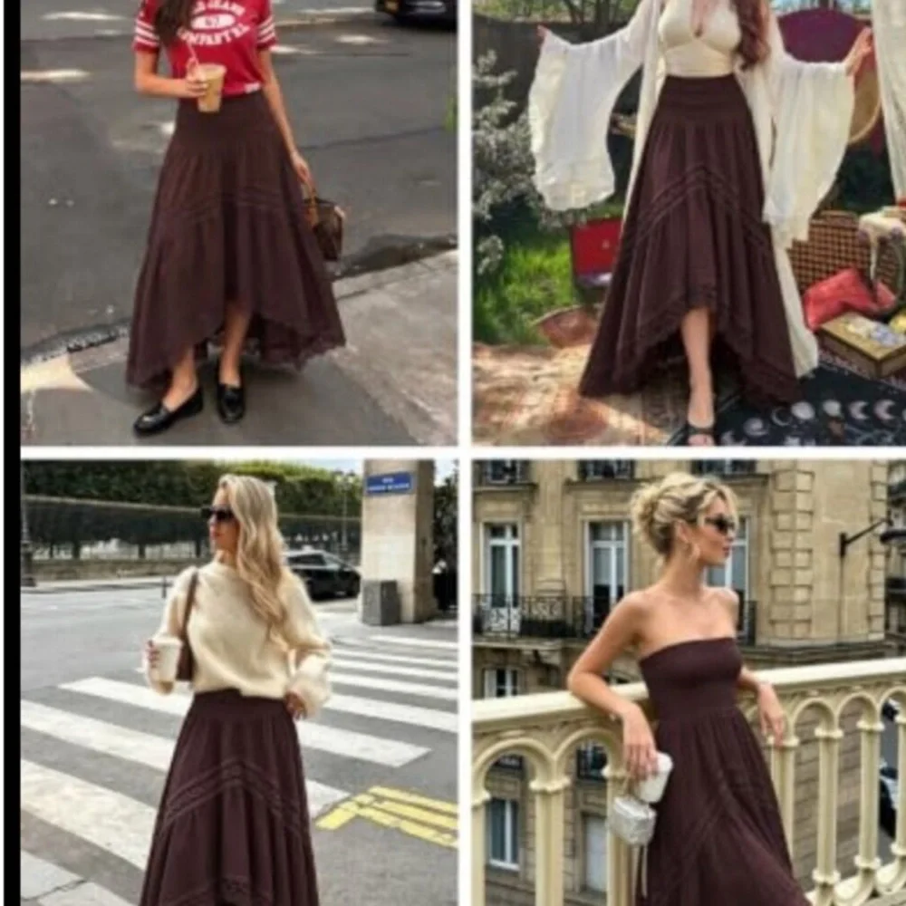 Women's Boho Maxi Skirt High Waist Smocked A-Line Flowy Long Skirt